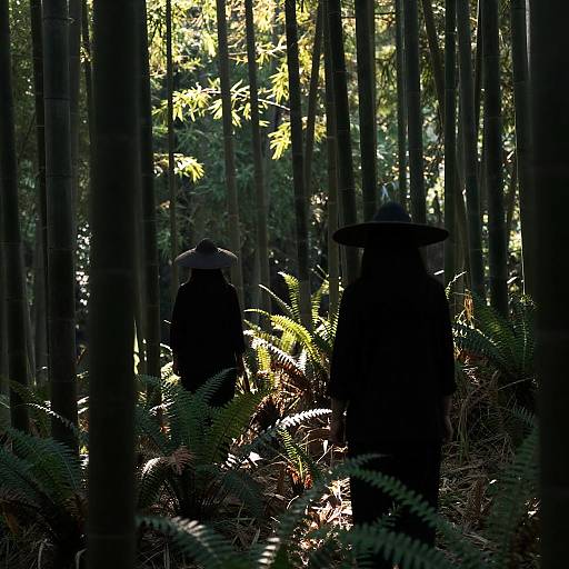 Mystical Bamboo Forest Scene with Figures