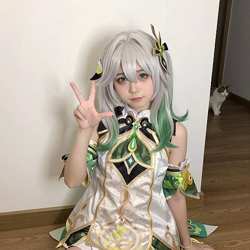 Young Woman in Green Costume Pose