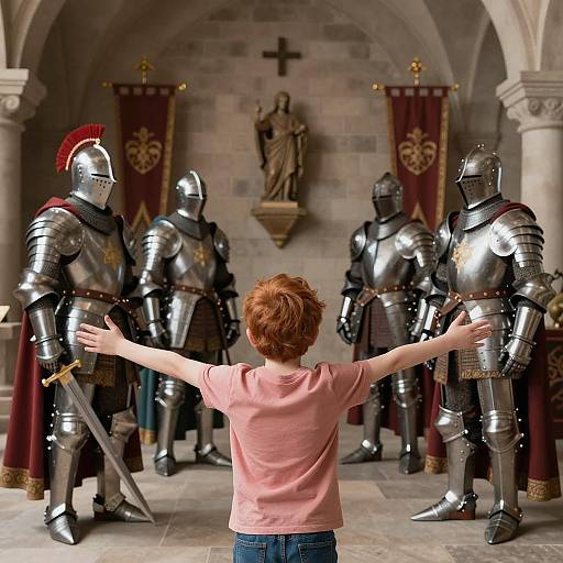 Brave Boy Confronts Armored Knights