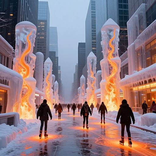 Frozen Fire City with Molten Sidewalks