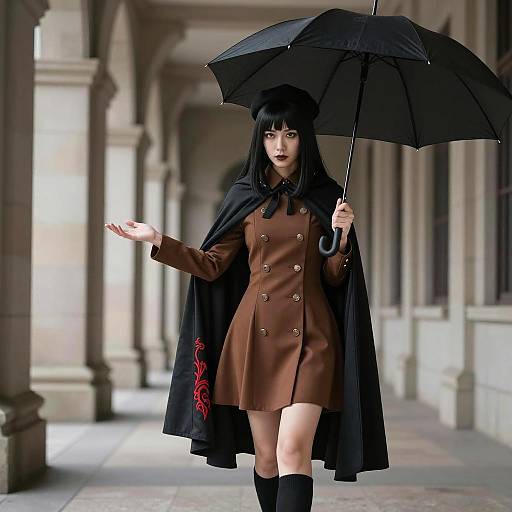 Asian Woman in Gothic Outfit with Umbrella