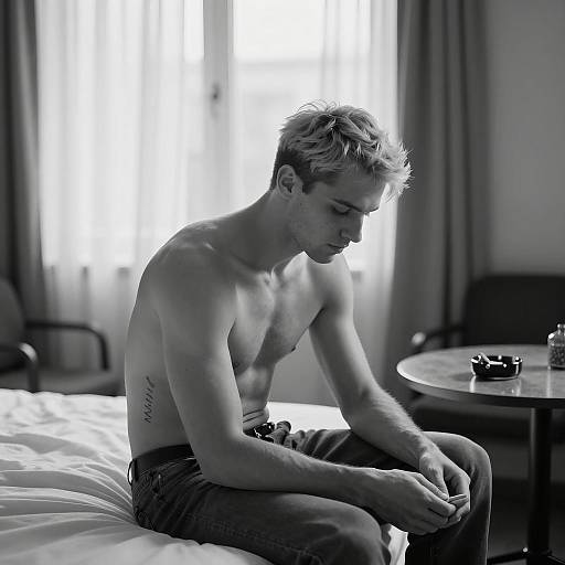 Introspective Moment in Black-and-White