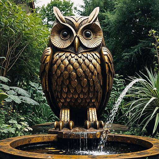 Golden Owl Fountain Sculpture