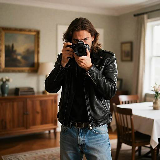 Candid Photographer in Cozy Living Room