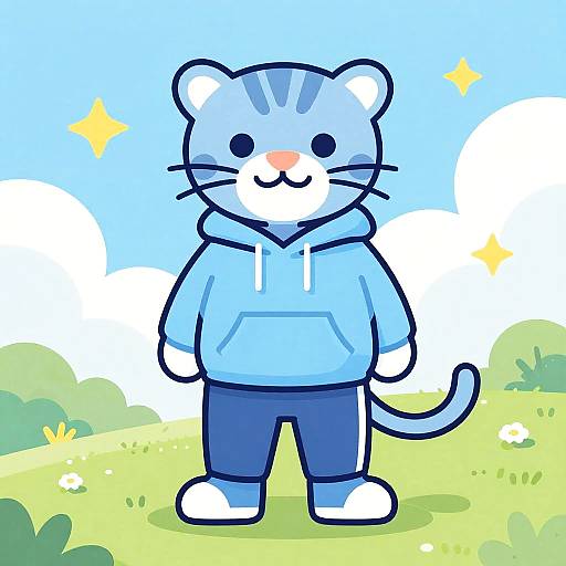 Cute Panther in Blue Hoodie Vector