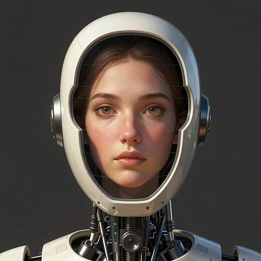 Hollow Robot Head Revealing Human Female Inside