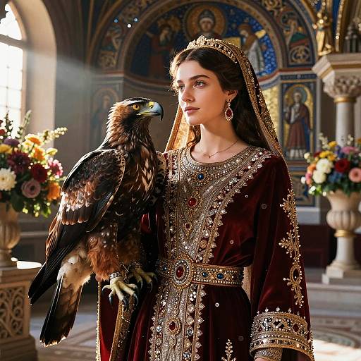 Byzantine Noblewoman with Majestic Raptor