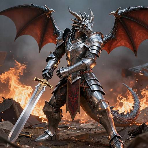 Dragon Knight in Shiny Armor with Sword