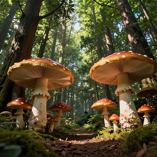 Surreal Enchanted Forest with Mushrooms