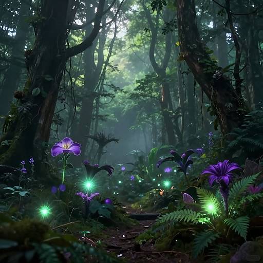 Mystical Forest with Glowing Purple Flora