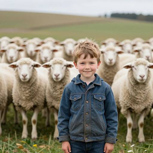 Boy Standing Before Sheep Herd