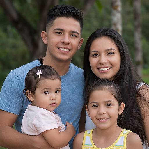 Portrait of Young Colombian Family Outdoors