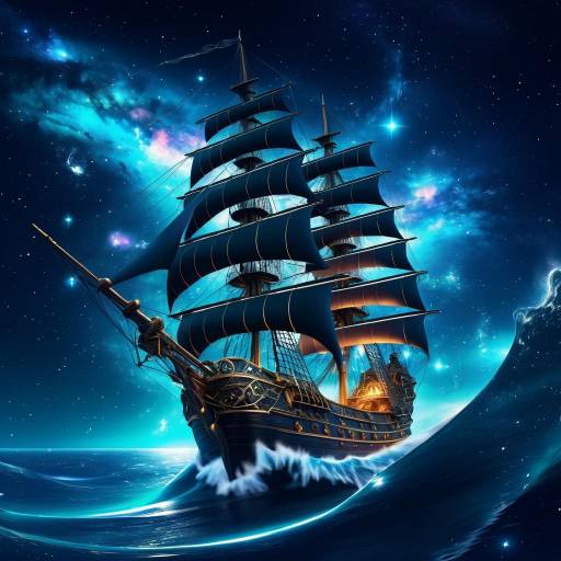 Pirate Ship Sailing Through Starry Galaxy Ocean