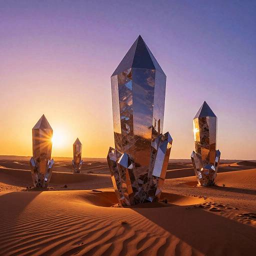 Surreal Desert with Floating Crystals