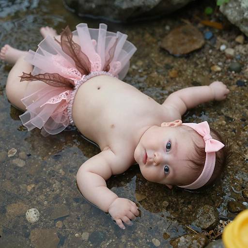 Adorable Baby on Pebbly Waterscape