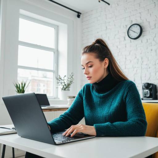Woman Working on Laptop in Bright Home Office