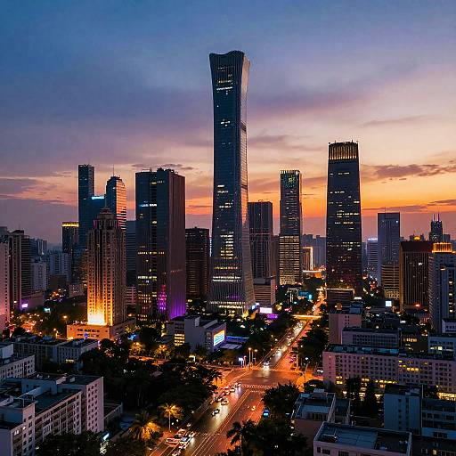 Futuristic Neon Cityscape at Sunset