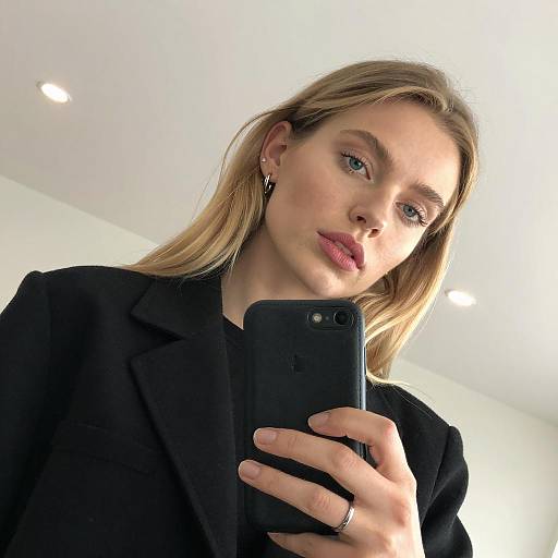 Blonde Woman Taking Selfie in Black Jacket