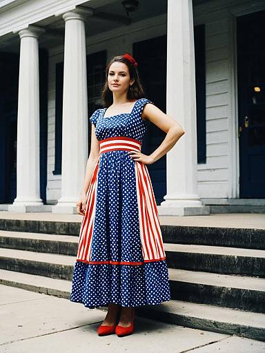 Patriotic Woman in Red White Blue Dress