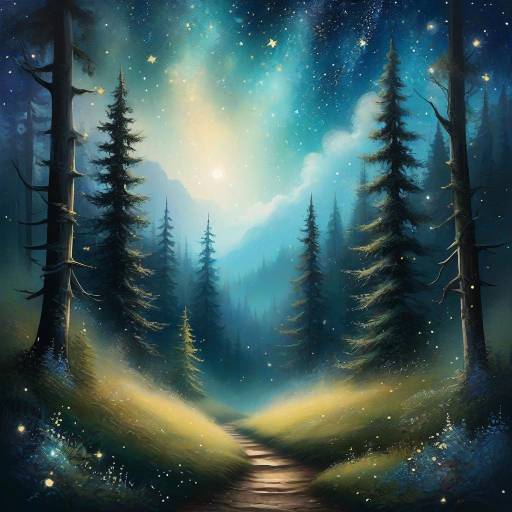 Dreamy Forest Clearing Under Starlit Sky