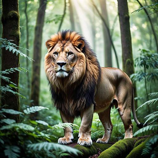 Majestic Lion in Dense Forest