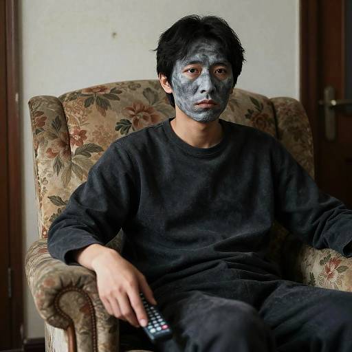 Mysterious Figure in Floral Armchair