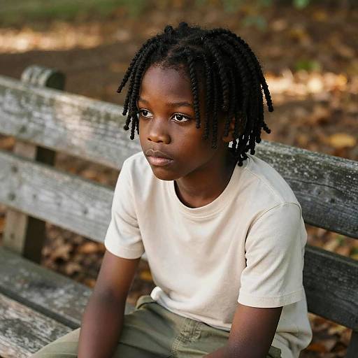 Contemplative Black Boy with Dreads