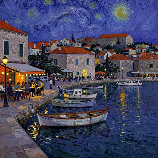 Van Gogh Style Dubrovnik Harbor Evening