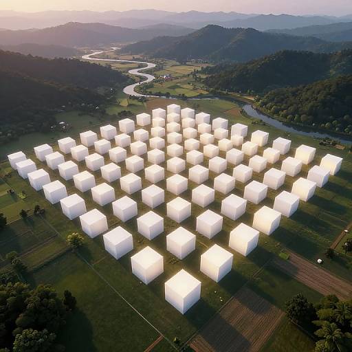 Glowing Cubes Over Appalachian Voxel Landscape