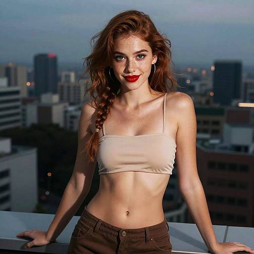 Redhead Woman on Rooftop at Dusk