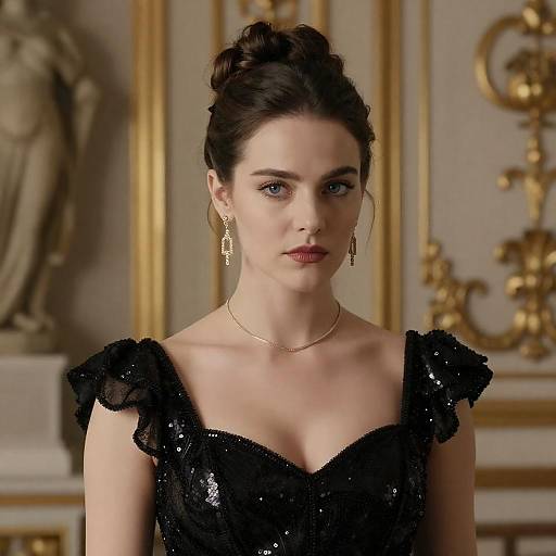 Elegant Woman in Black Sequined Dress