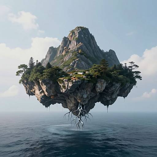 Ethereal Floating Island with Gravity-Defying Mountain