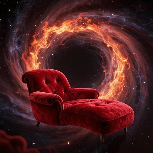 Crimson Velvet Chaise in Cosmic Vortex