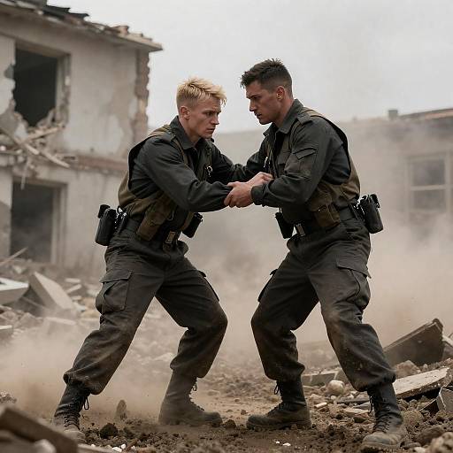 Intense Struggle Between Two Soldiers
