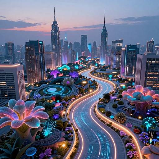 Futuristic Bioluminescent Cityscape