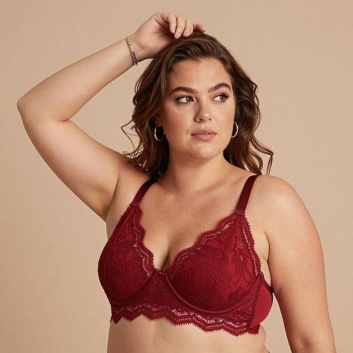 Plus-Size Woman in Red Lace Bra