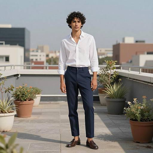 Confident Young Man on Urban Rooftop Garden