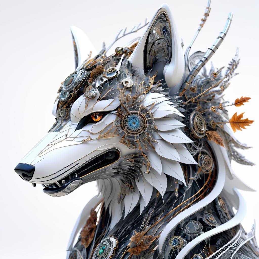 Majestic Cyborg Wolf Portrait in 8K