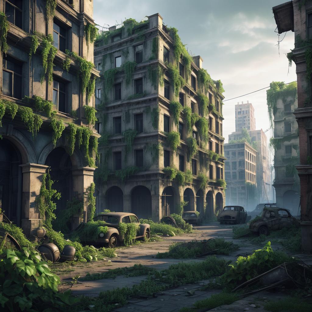 Post-Apocalyptic Cityscape with Scavengers