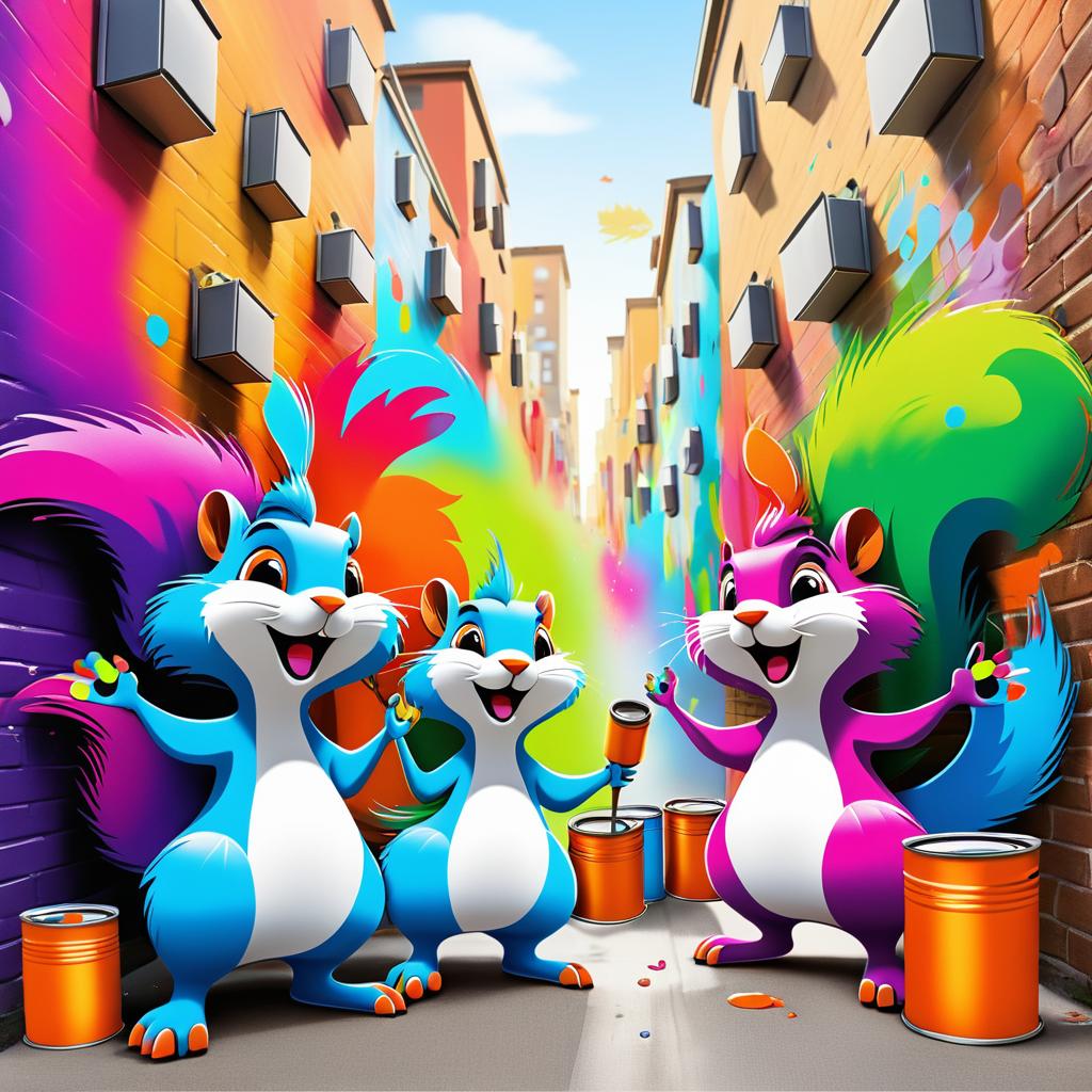 Quirky Squirrels Painting a Mural