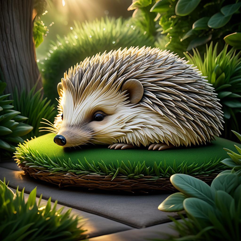 Cozy Hedgehog Nap in Serene Backyard