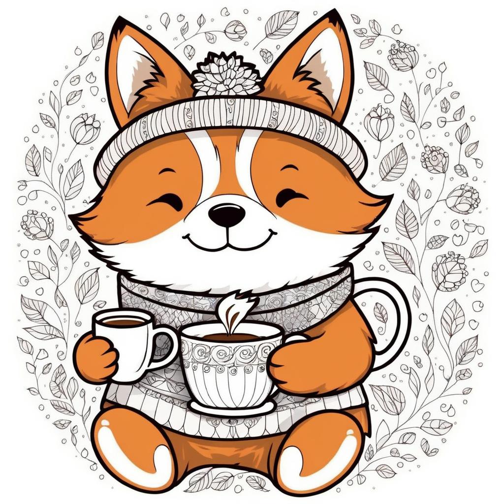 Charming Fox With Coffee Cup Design