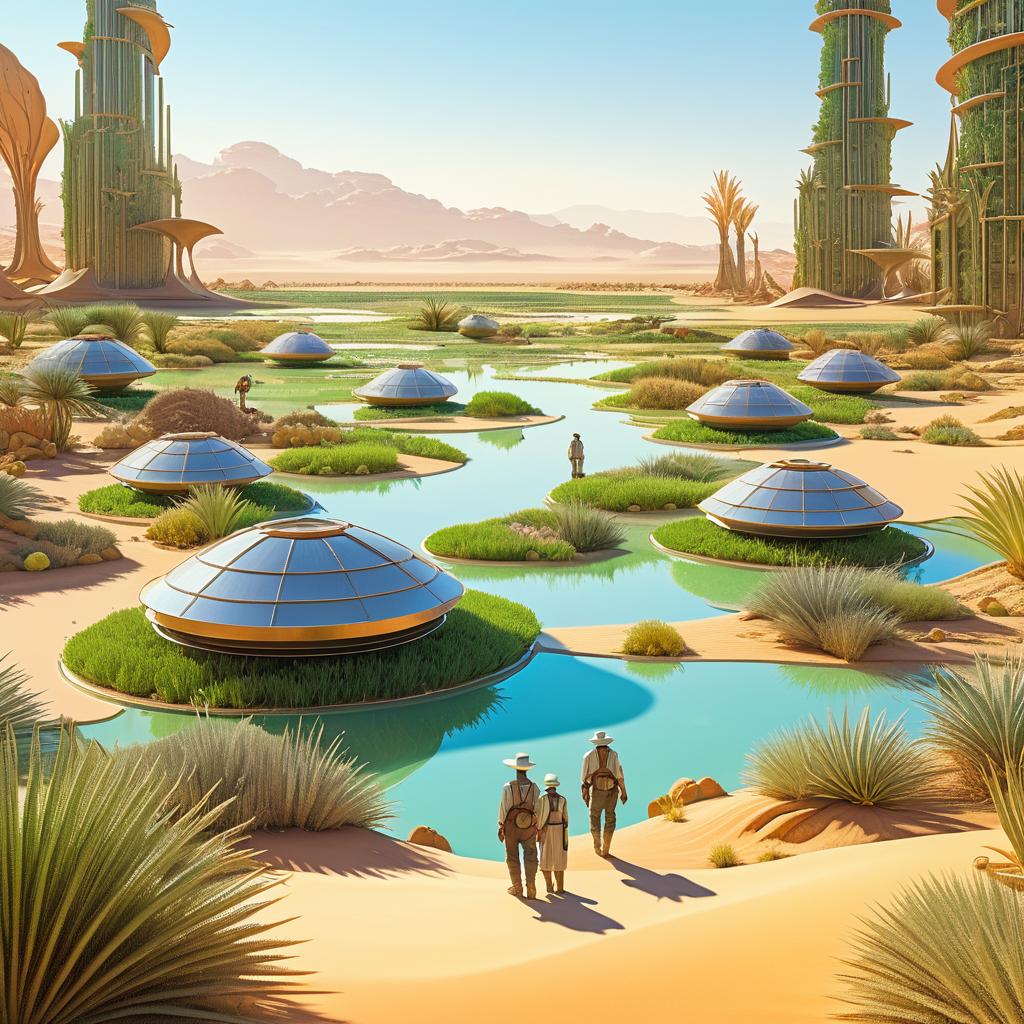 Futuristic Farmers in a Desert Oasis