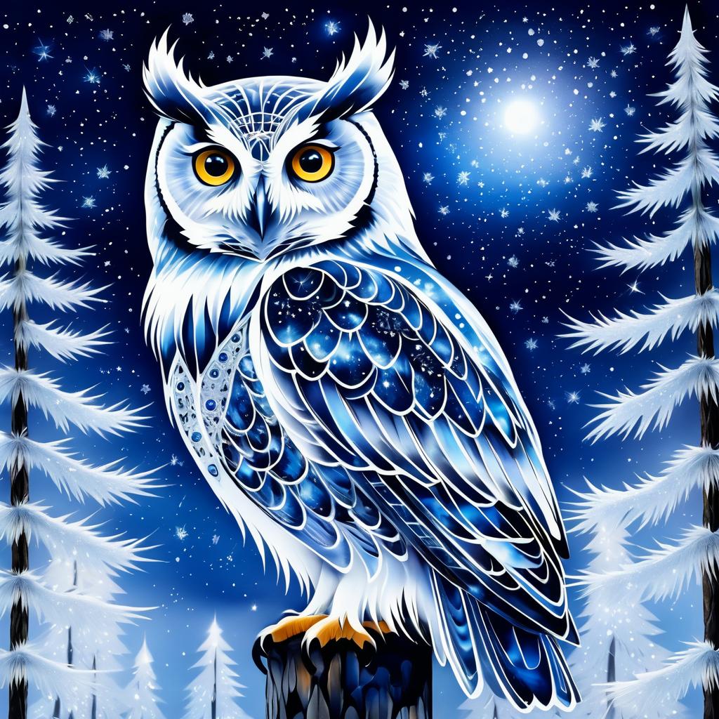 Majestic Owl in Frosty Night Scene