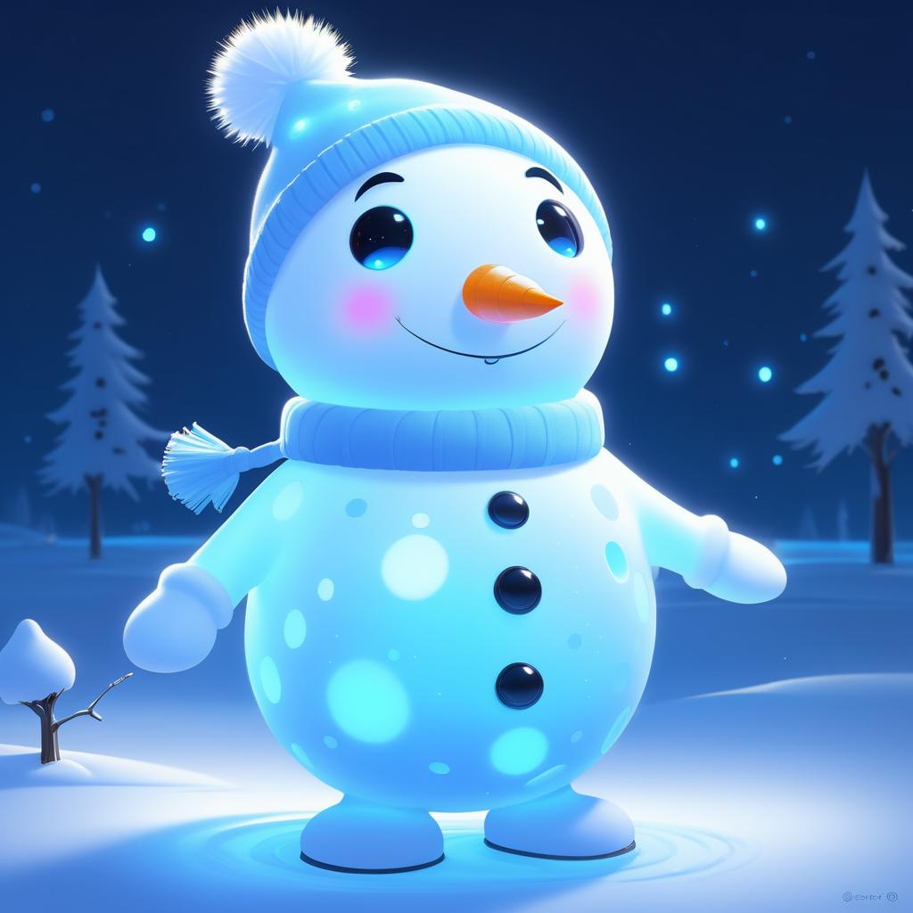 Adorable Bioluminescent Snowman Character Art