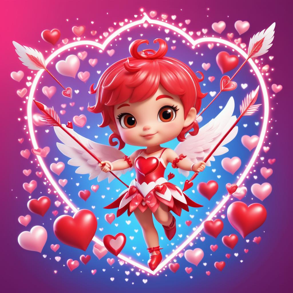 Playful Chibi Cupid in Whimsical Scene