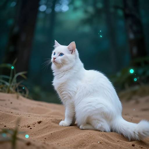 Majestic Siamese Cat in Bioluminescent Forest