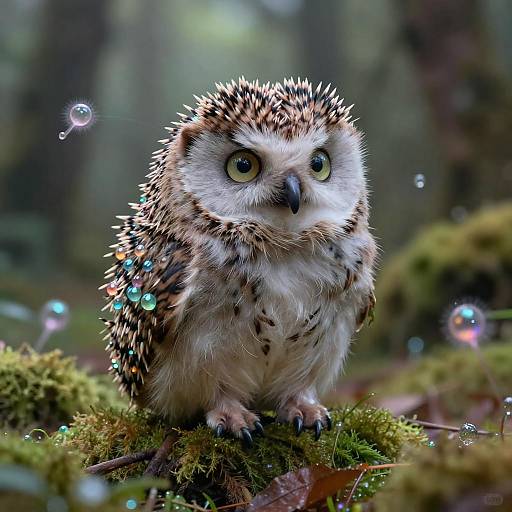 Hedgehog-Owl Hybrid in Enchanted Forest