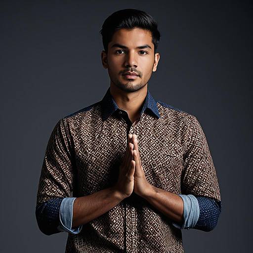 Young Man in Patterned Ethnic Shirt