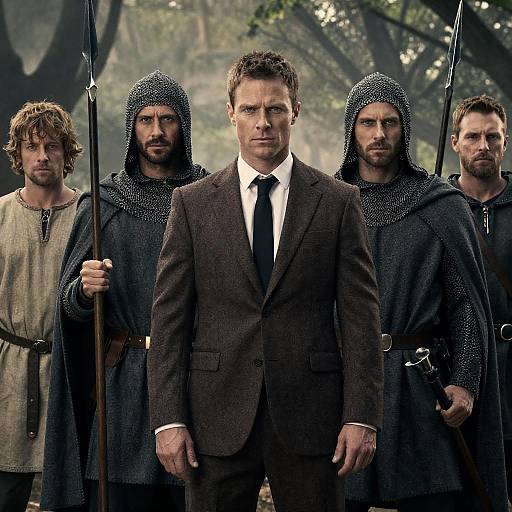 Dynamic Medieval Movie Poster with Five Men